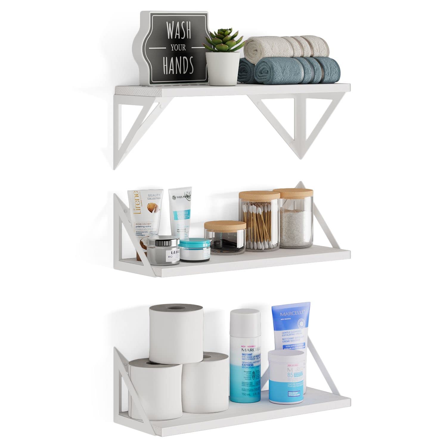 Wallniture Minori Washed White Floating Shelves (Set of 3)
