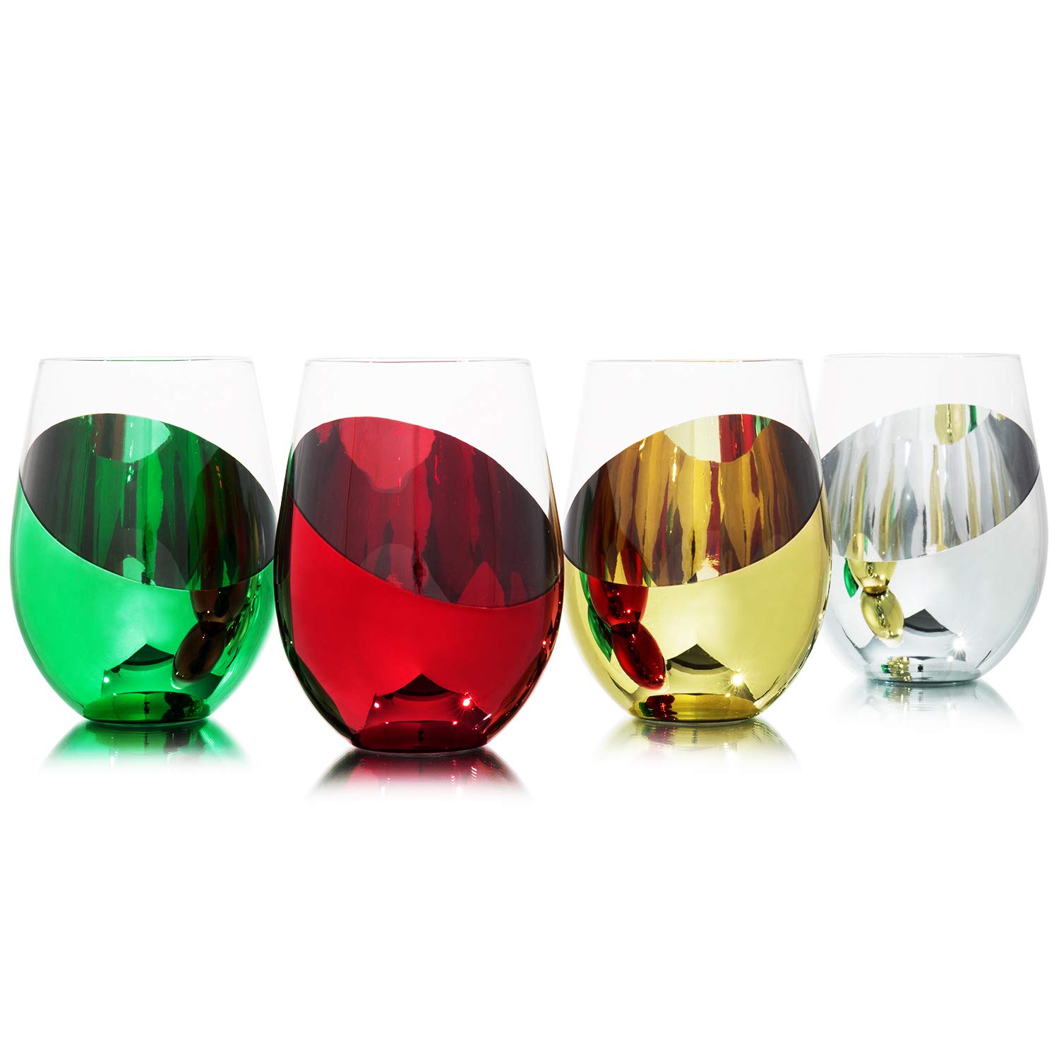 MyGift Multicolor Angled Stemless Wine Glasses — 18 oz (Set of 4)