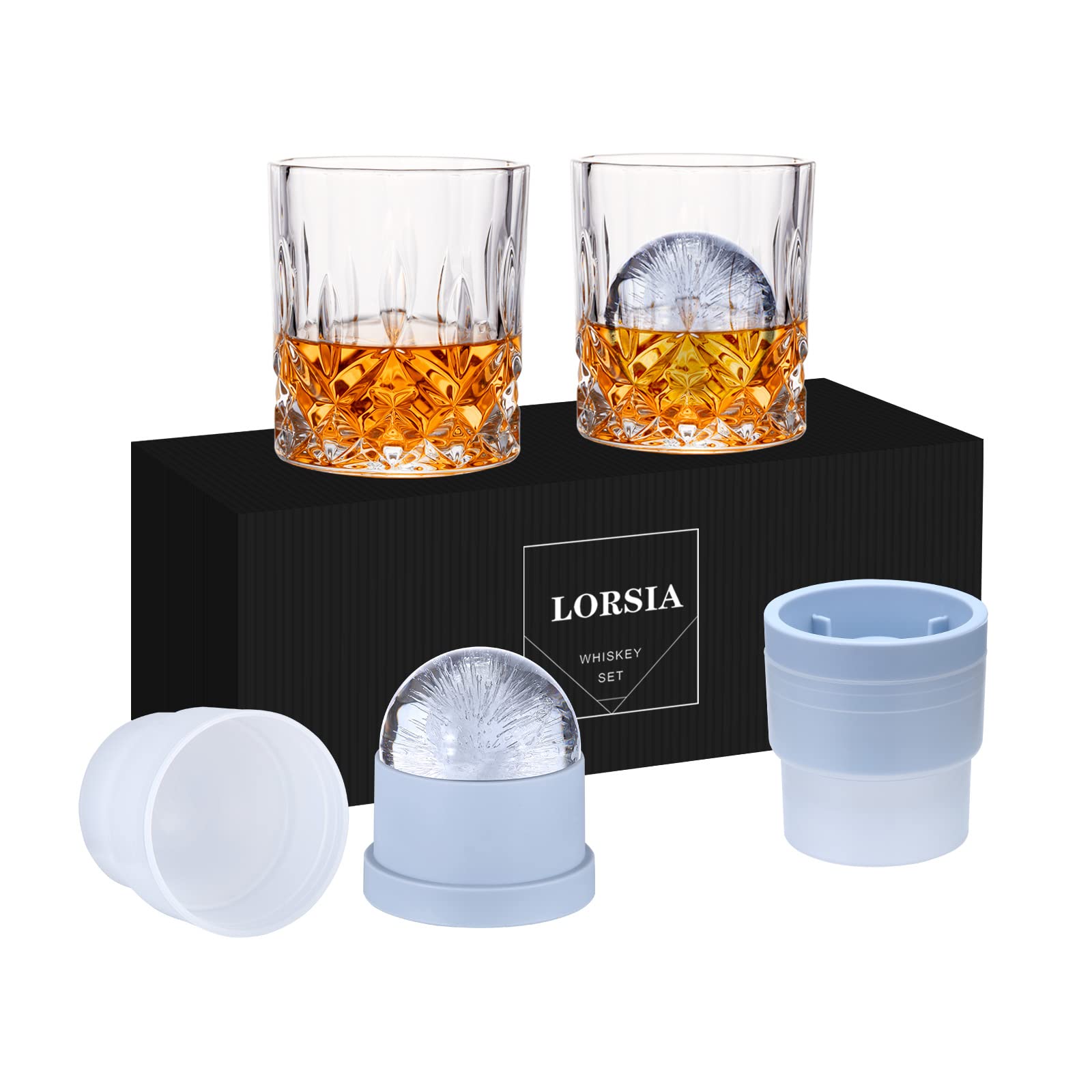 Whiskey Rocks Glass Set with Ice Ball Molds (10 oz)