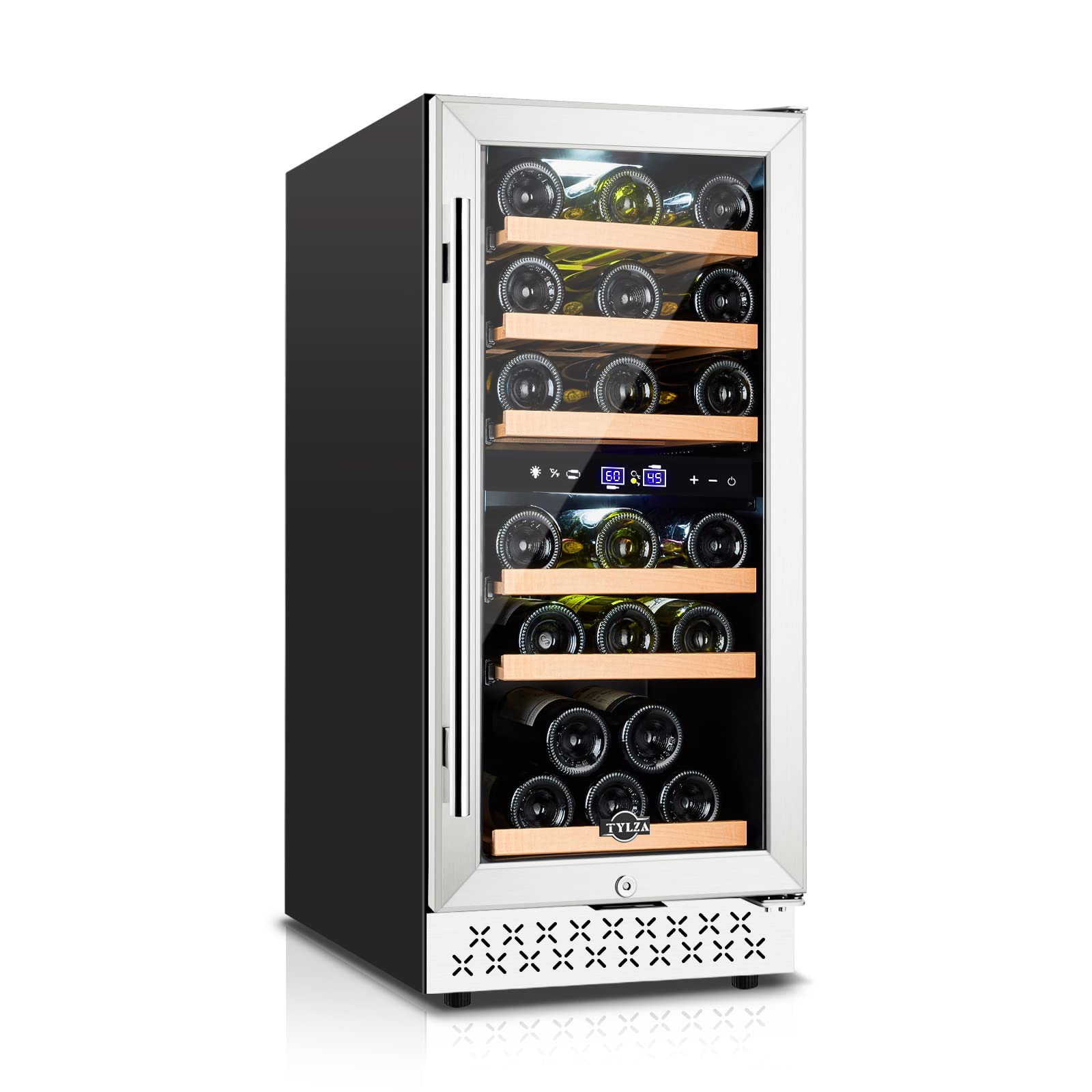 Tylza Mini Fridge 15 Inch Wine Cooler Under Counter, 30 Bottles Dual Zone
