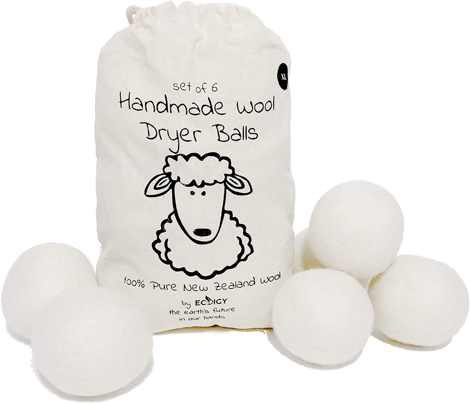 Wool Dryer Balls XL 6-Pack - 100% Pure New Zealand Wool (Pack of 6)