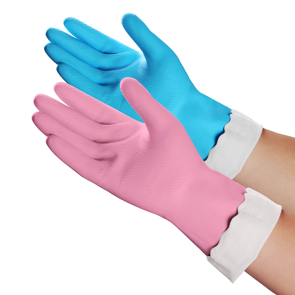 HSL PVC Household Cleaning Gloves with Cotton Flock Lining (2 Pairs)