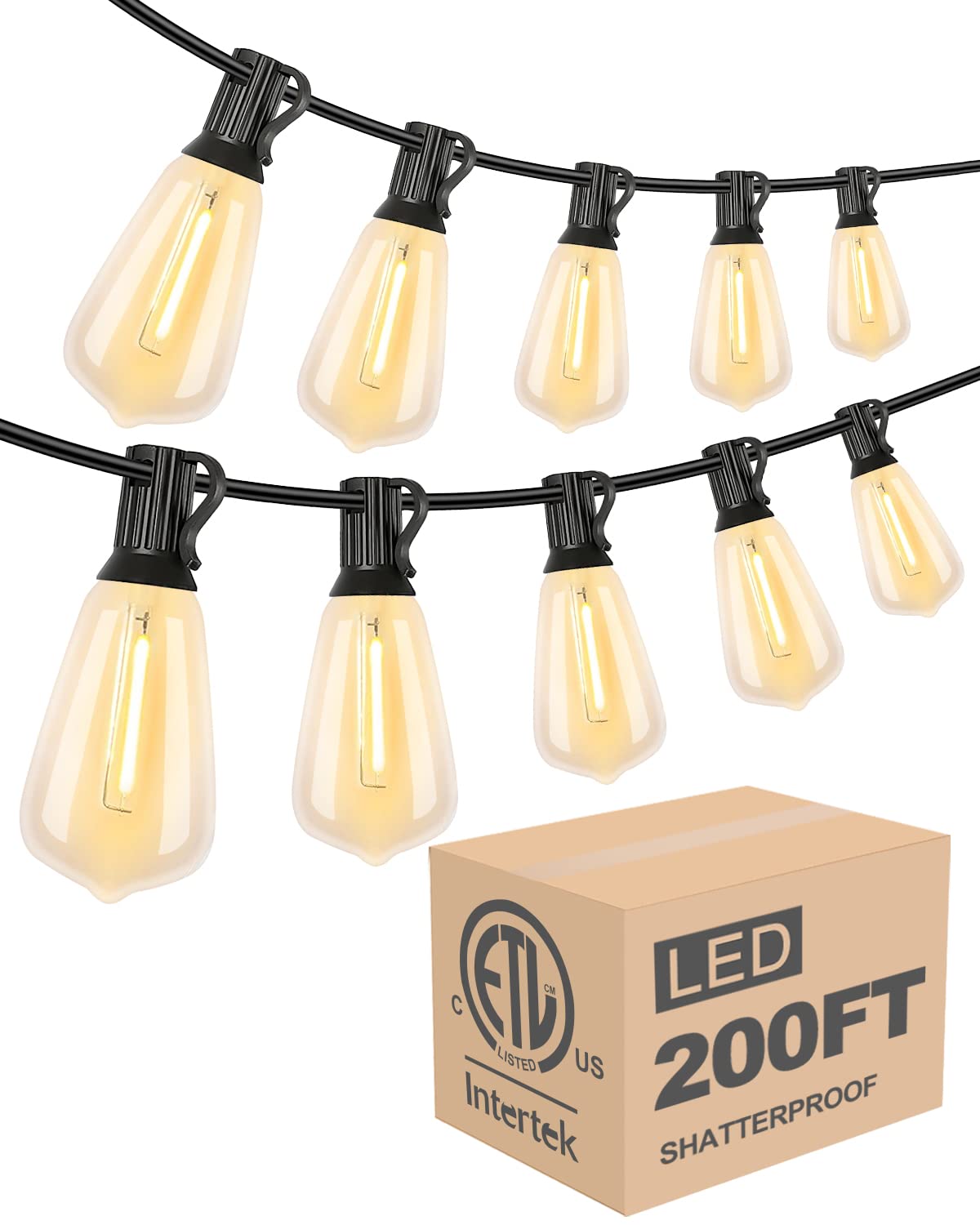 Lightdot 200FT LED Bistro String Lights — 100 Shatterproof Bulbs, Dimmable, IP65