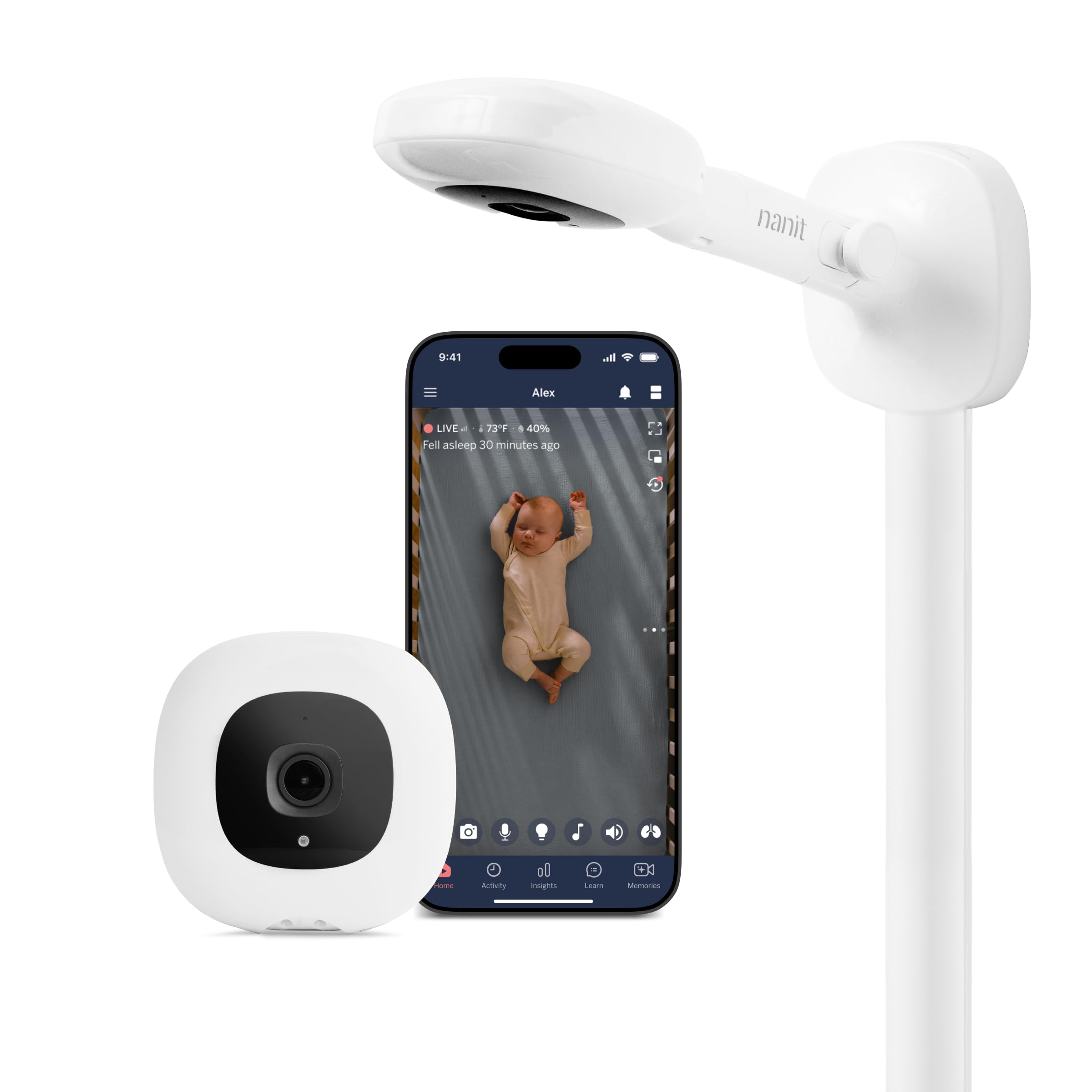Nanit Pro Smart Baby Monitor - 1080p Wi-Fi Video Camera, 2-Way Audio, See Your Baby from Anywhere, Sound/Motion/Cry Notifications, Night Vision Camera & Wall Mount