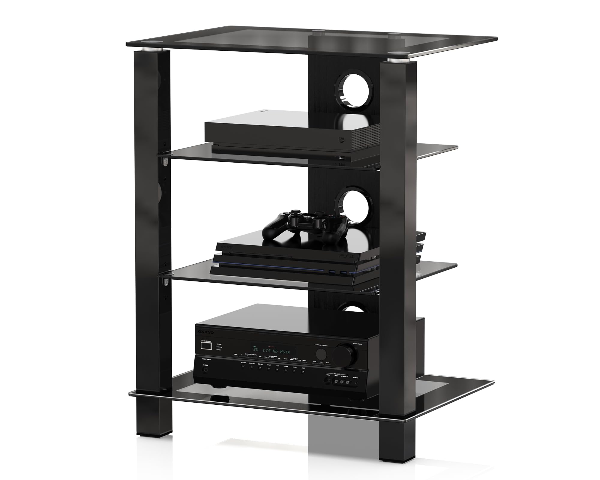 FITUEYES Tempered Glass 4-Tier AV Cabinet
