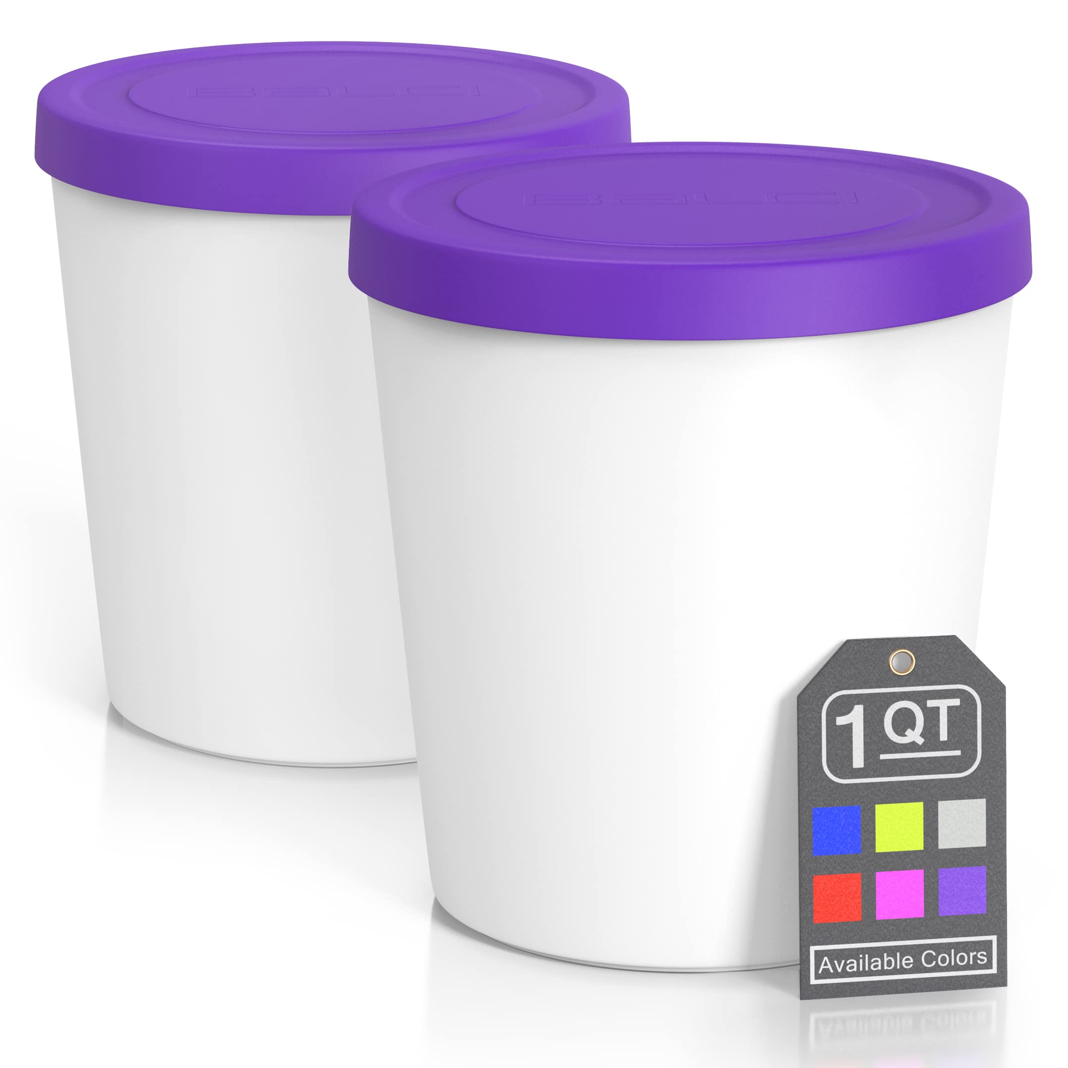 BALCI Premium Ice Cream Containers (2 Pack - 1 Quart Each) - Purple