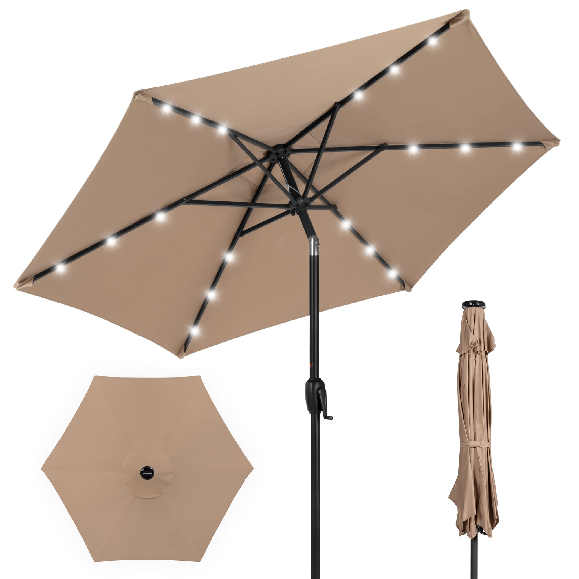 Best Choice Products 7.5ft Solar Patio Umbrella with LED Lights — Tan