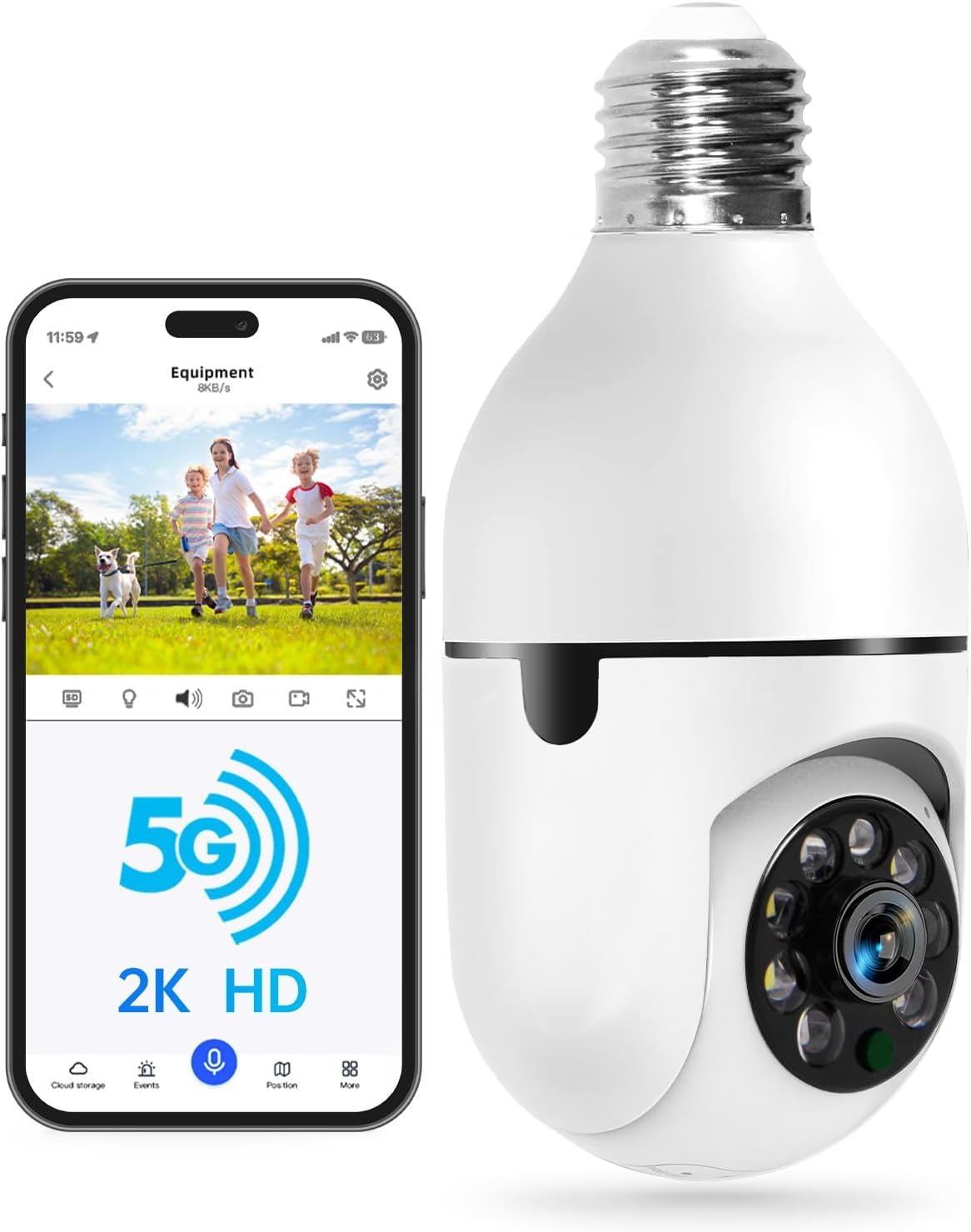 WESECUU Light Bulb Security Camera -5G & 2.4GHz WiFi 2K, Two-Way Talk, Color Night Vision