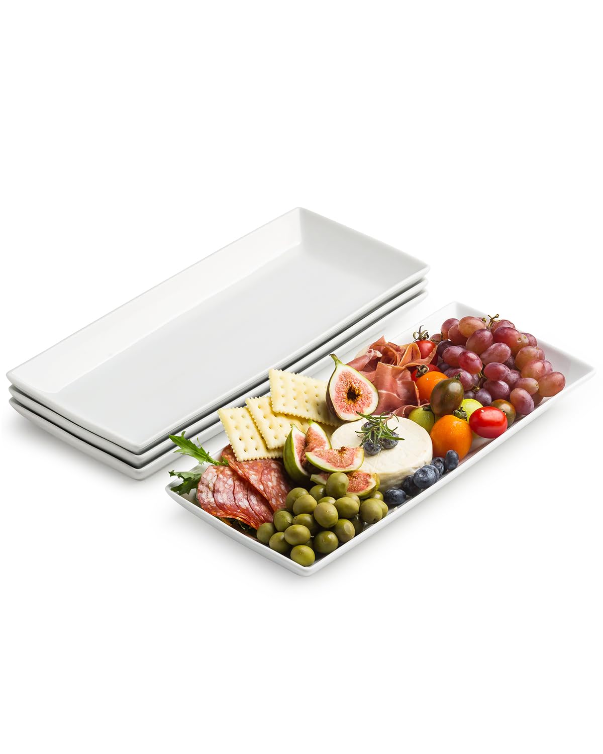 LAUCHUH 14-inch Rectangular Porcelain Serving Platters (Set of 4)