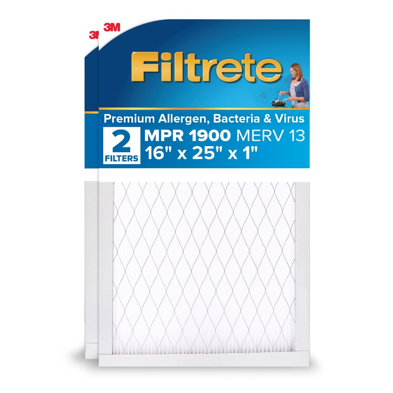 Filtrete 16x25x1 MERV 13 (MPR 1900) — 2 Pack, Premium Allergen