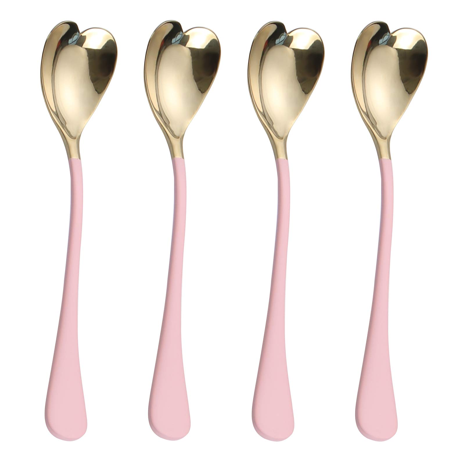Pink Heart Dessert Spoons (4-piece, 18/10 Stainless)