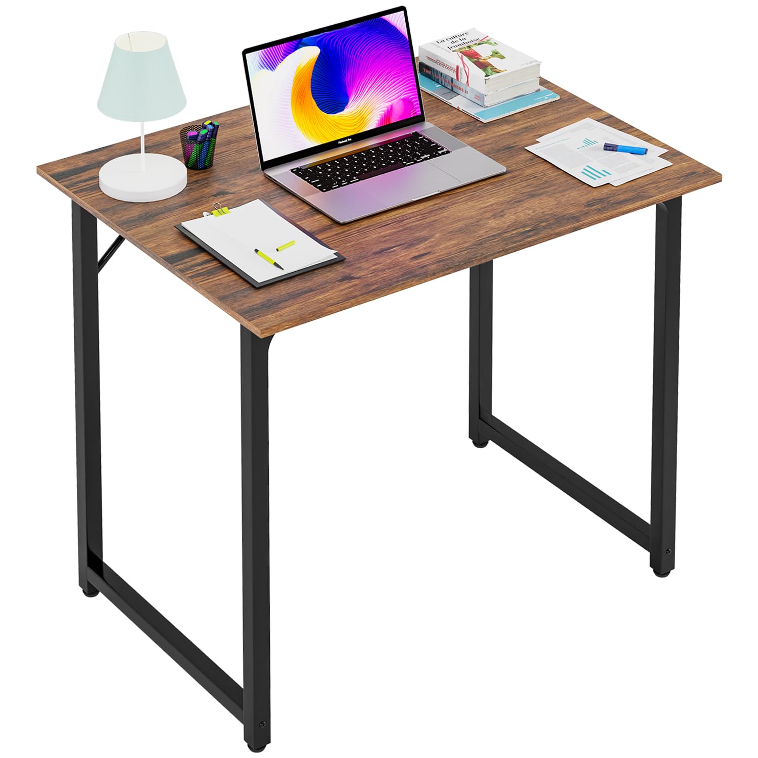 PayLessHere | 32 Inch Computer Desk | Brown | Office Desk with Metal Frame, Adjustable Feet | Water-Resistant, Scratchproof Surface | Sturdy Writing Table for Home Office or Study | Pack of 1 Brown 32 Inch