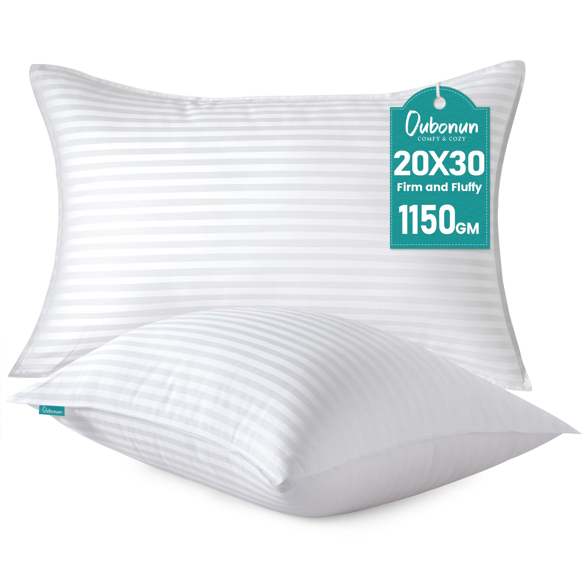 Oubonun Queen Size Pillows Set of 2 — Zippered Cotton Cover