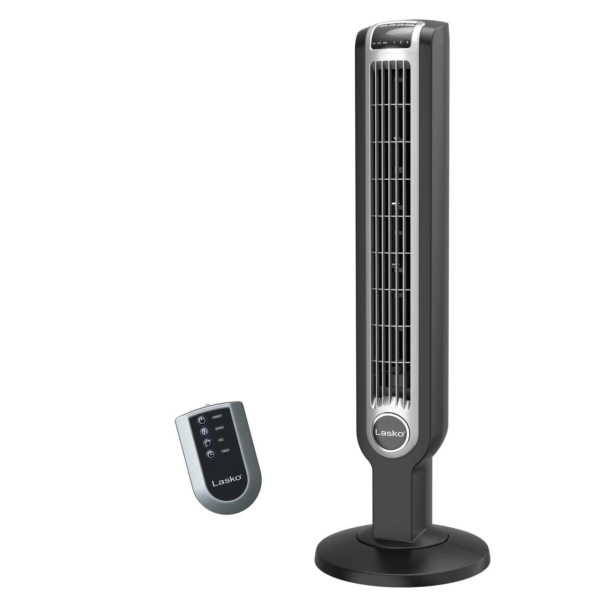 Lasko Oscillating Tower Fan with Remote Control, 3 Quiet Speeds, Timer for Bedroom, Kitchen, Office Use, Black, 36" 2511 Black Fan