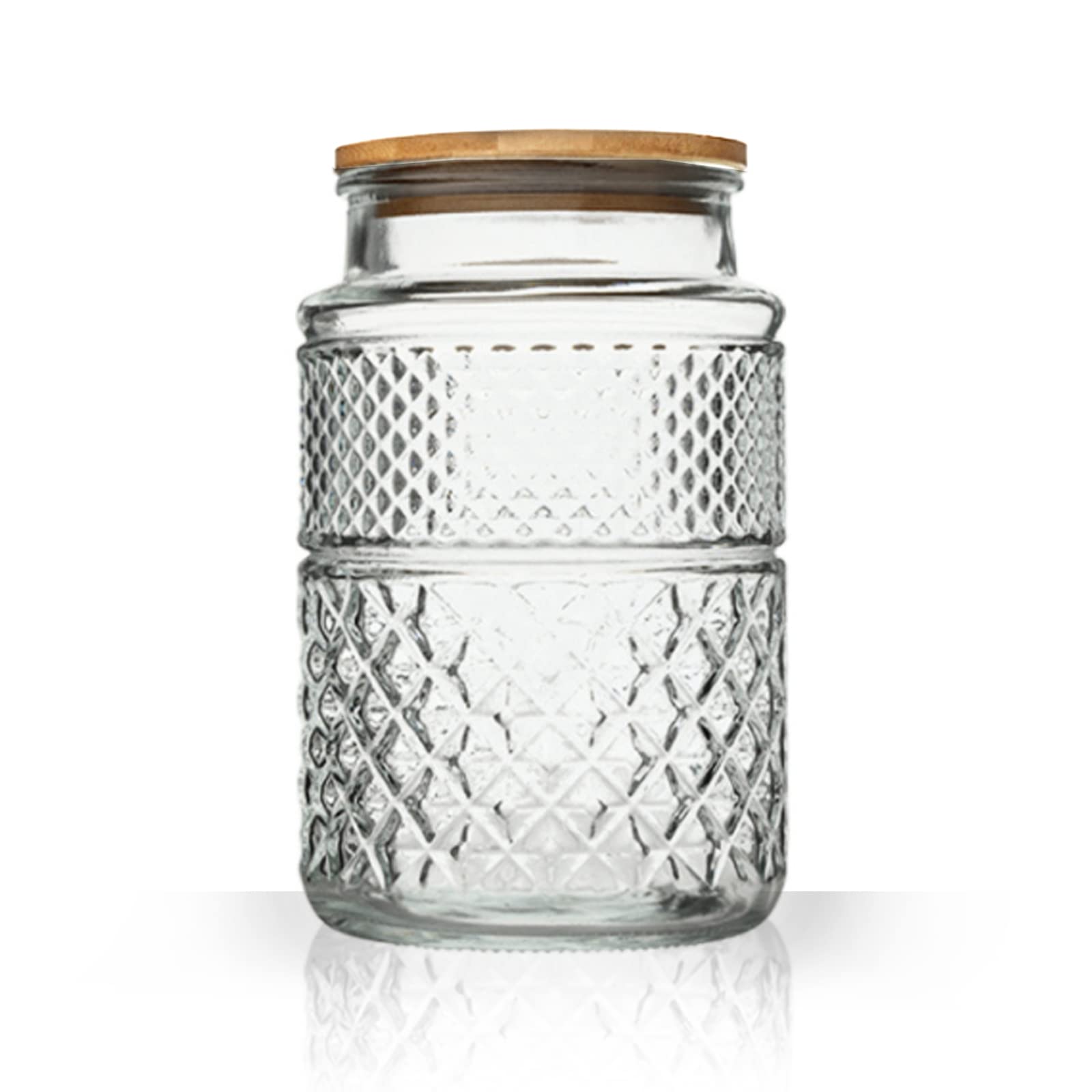 Large Patterned Glass Jar with Bamboo Lid (60 fl oz)