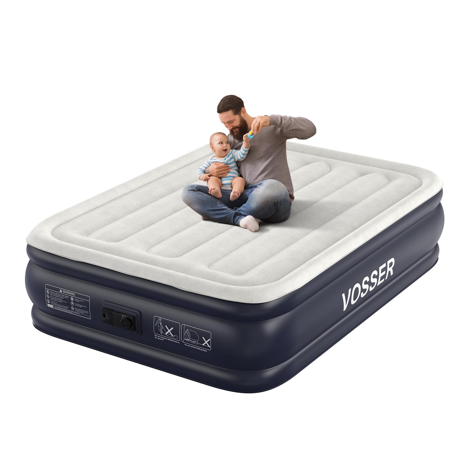 VOSSER Full Air Mattress with Built-in Pump — 18" Full, Flocked Top