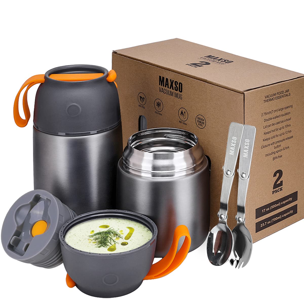 MAXSO 2-Pack Insulated Food Jars