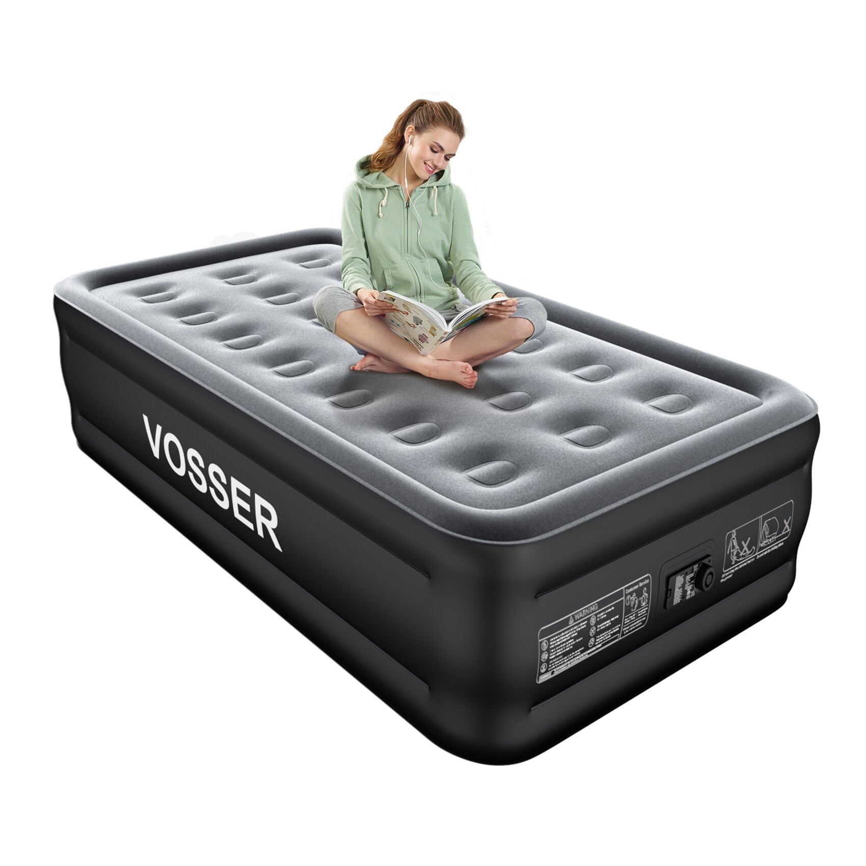 VOSSER Twin Air Mattress with Built-in Pump — 18" Twin, Raised
