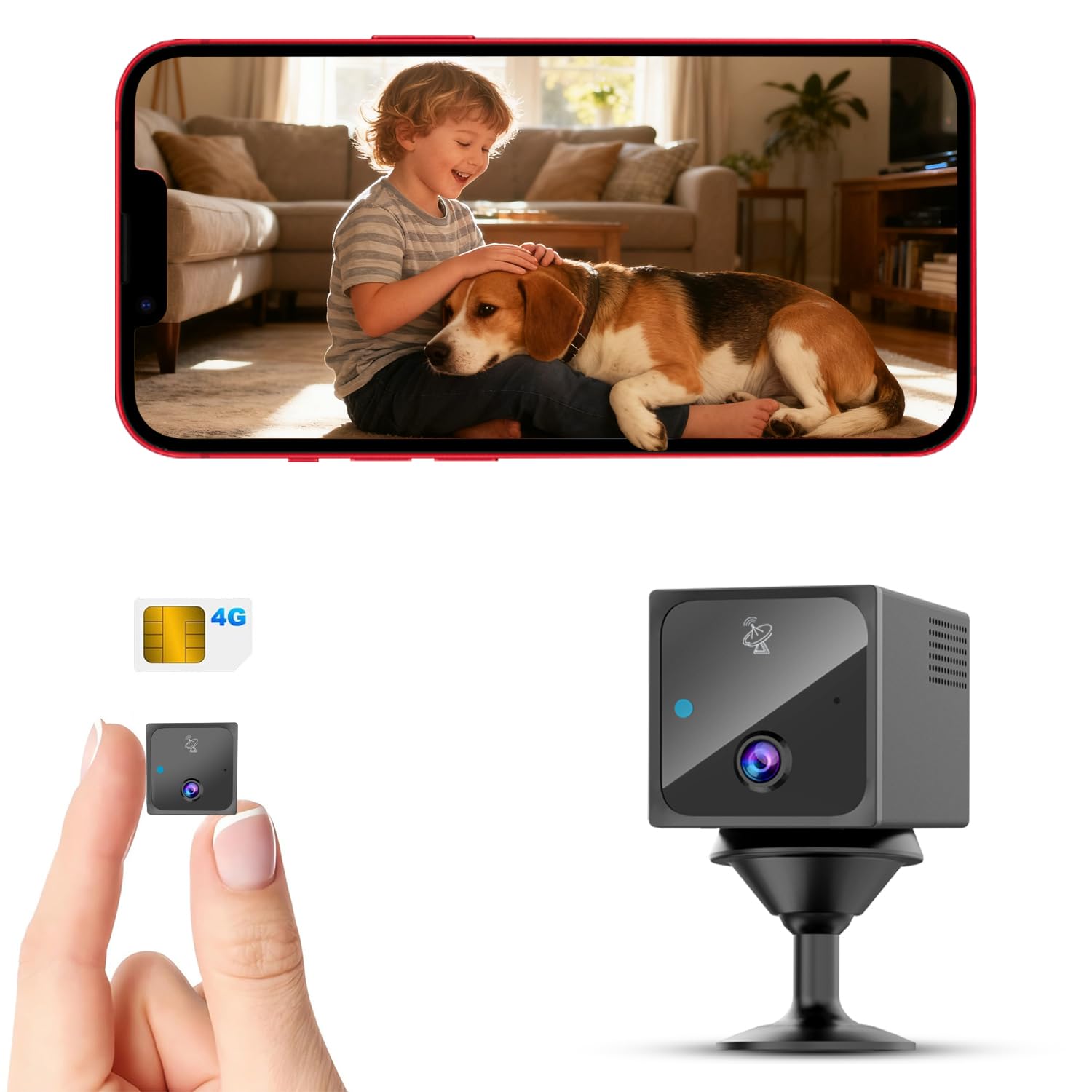 4G LTE Cellular Camera Wireless No WiFi Security Hidden Camera with 4G SIM Card, 20 Days Standby Battery, 4K HD Night Vision Car/Truck Spy Camera, Radar AI Motion Detection Black