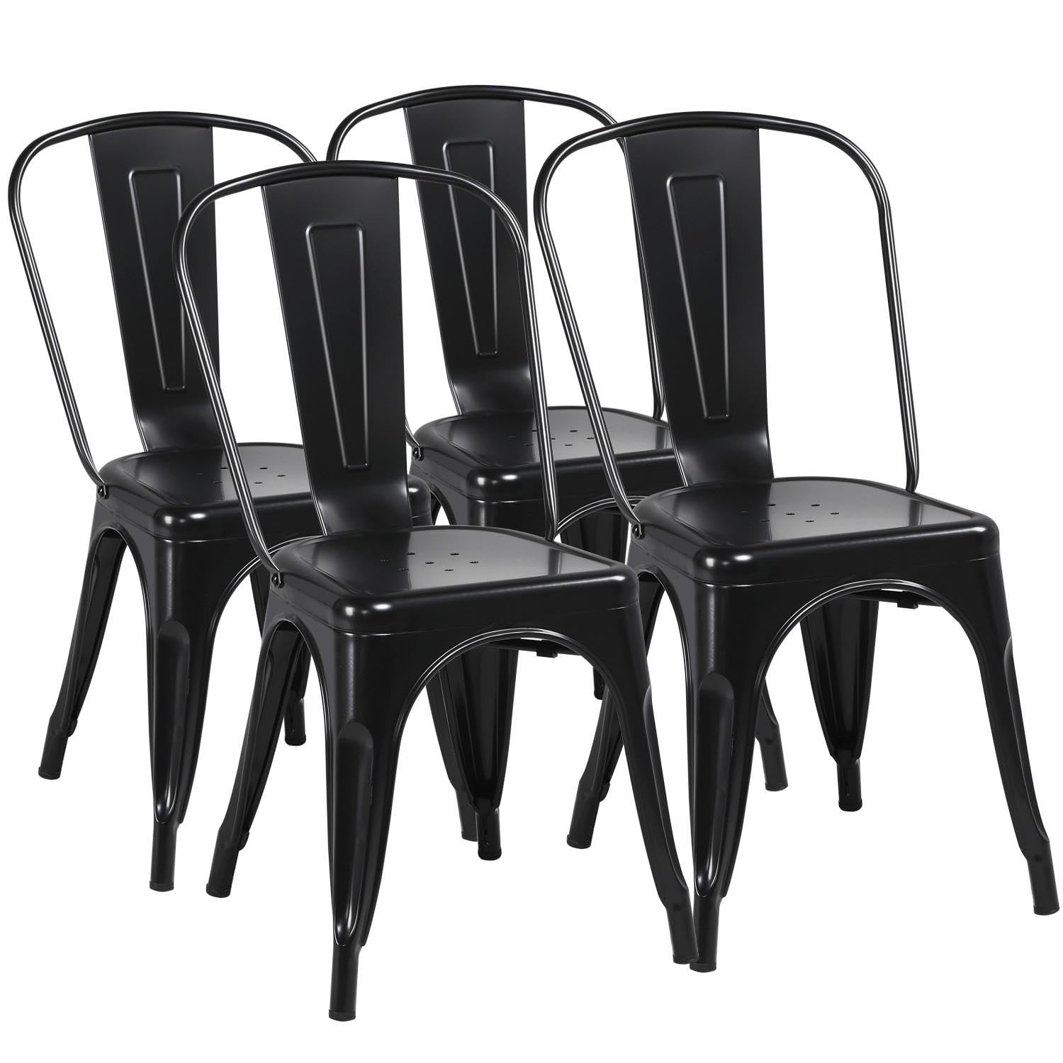 Yaheetech Metal Dining Chairs Set of 4, Industrial Stackable Kitchen Chairs with Detachable Back (Matte Black)