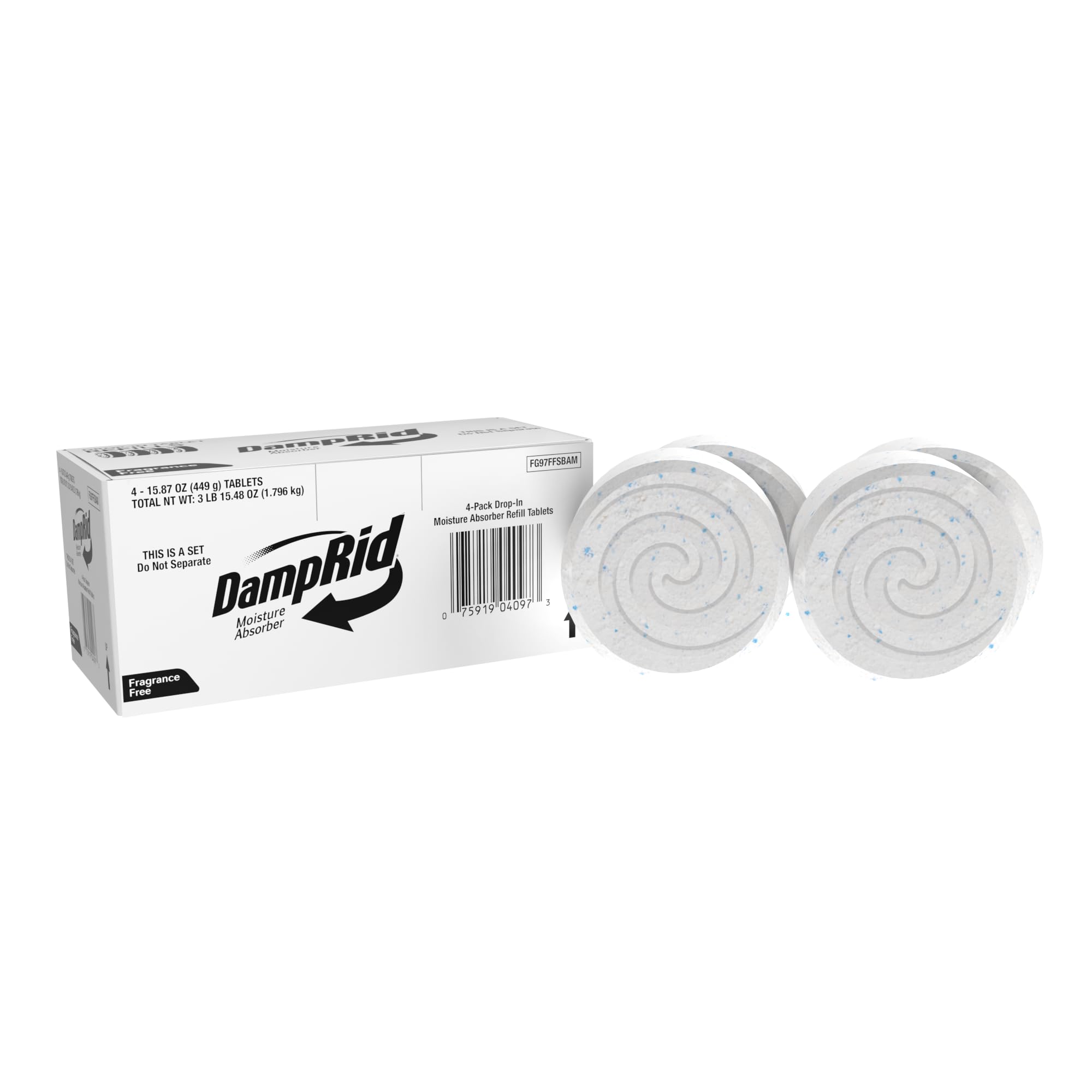 DampRid Drop-In Tablet Refill Pack, Fragrance Free (4 Pack)