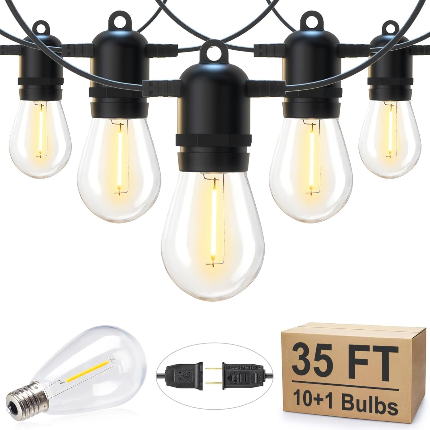 Brightown 35ft Outdoor String Lights (11 Bulbs)