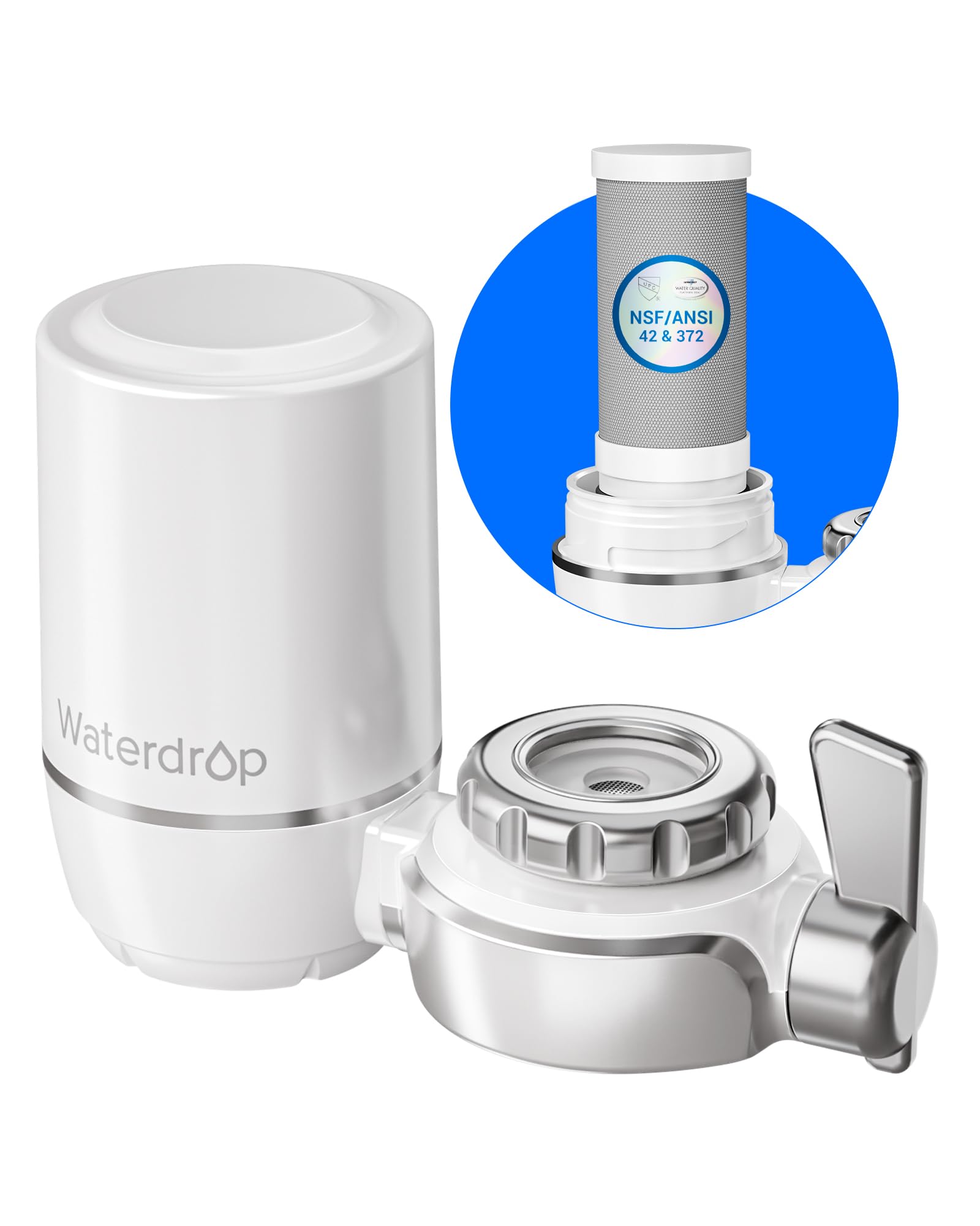 Waterdrop Water Filter for Sink Faucet, NSF Certified Water Purifier, 320 Gallon Tap Water Filter for Kitchen Sink, Reduces Chlorine, Lead-Free Material, Faucet Mount Water Filtration System, 1 Filter White Plastic Basic-1 Filter