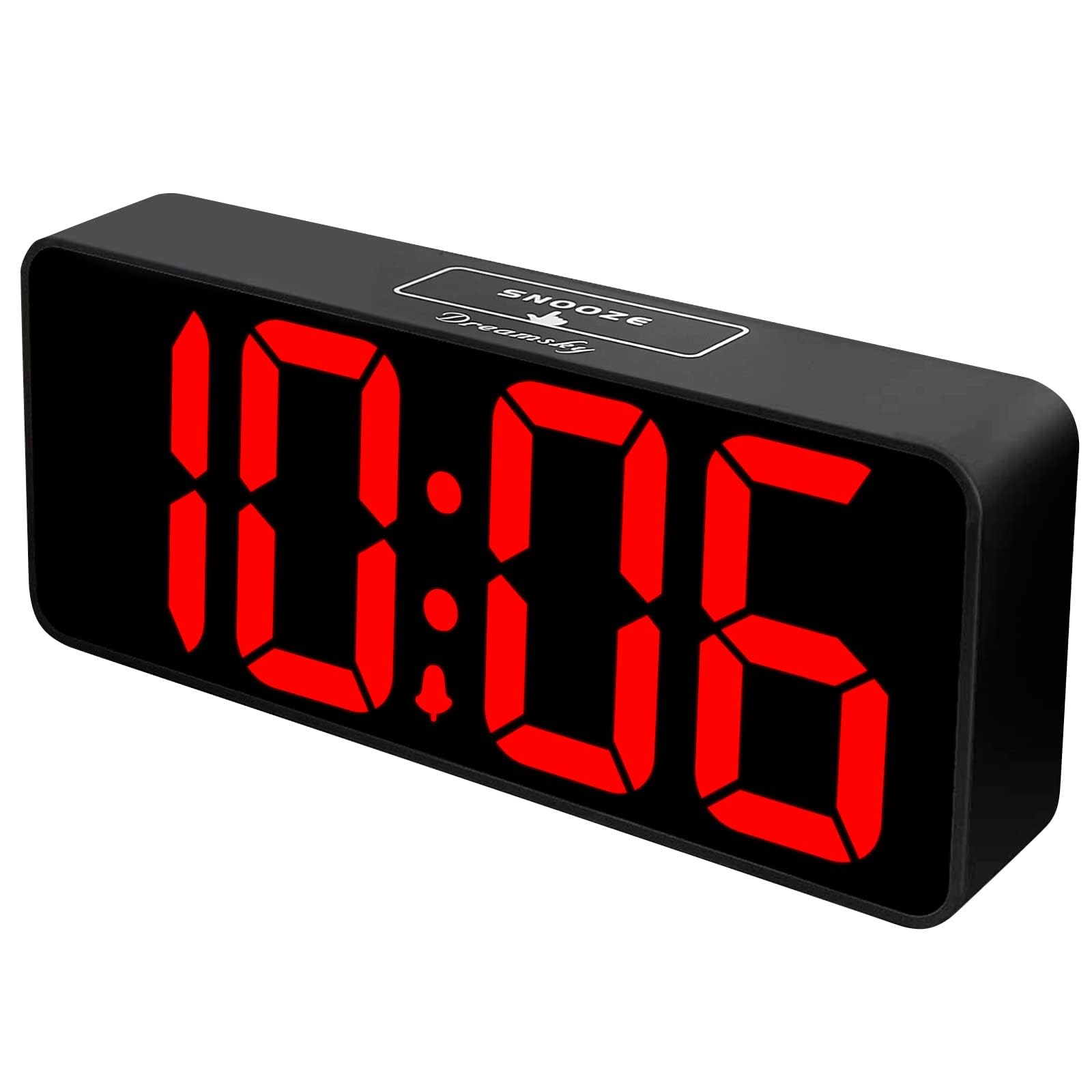DreamSky Large Digital Alarm Clock Big Numbers for Seniors & Visually Impaired, 9 Inches Electric Clocks for Bedroom, Jumbo Display Fully Dimmable Brightness, USB Ports, Adjustable Alarm Volume Black Case + Red Digit