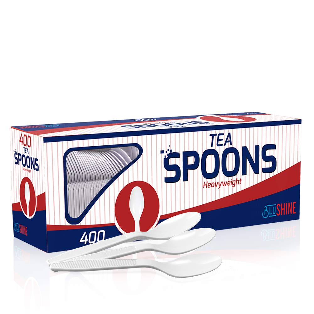 400 Pack Extra Heavyweight Disposable White Plastic Tea Spoons