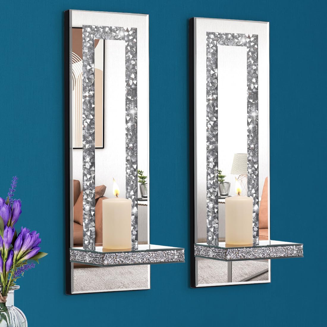 Crystal Crush Mirrored Candle Sconces