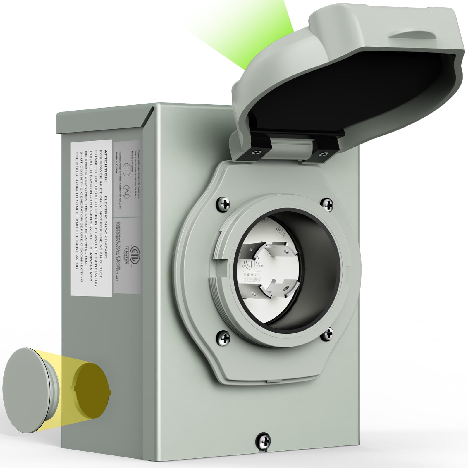 30 Amp Generator Power Inlet Box, NEMA L14-30P Weatherproof Outdoor Inlet