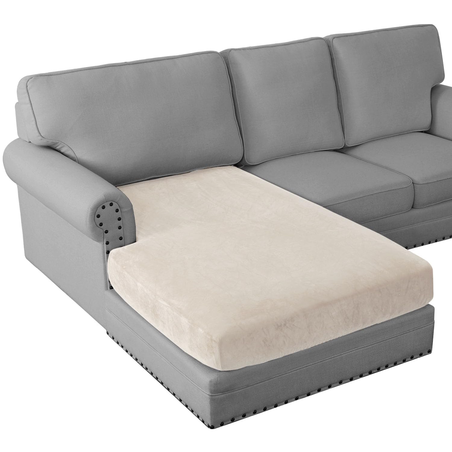 PrinceDeco Sectional Couch Covers Velvet Couch Cover for Dogs Washable L Shaped Couch Cover 1 Piece Individual Sectional Couch Covers with Elastic Bottom(Chaise Lounge,Ivory) Ivory 1 pcs chaise