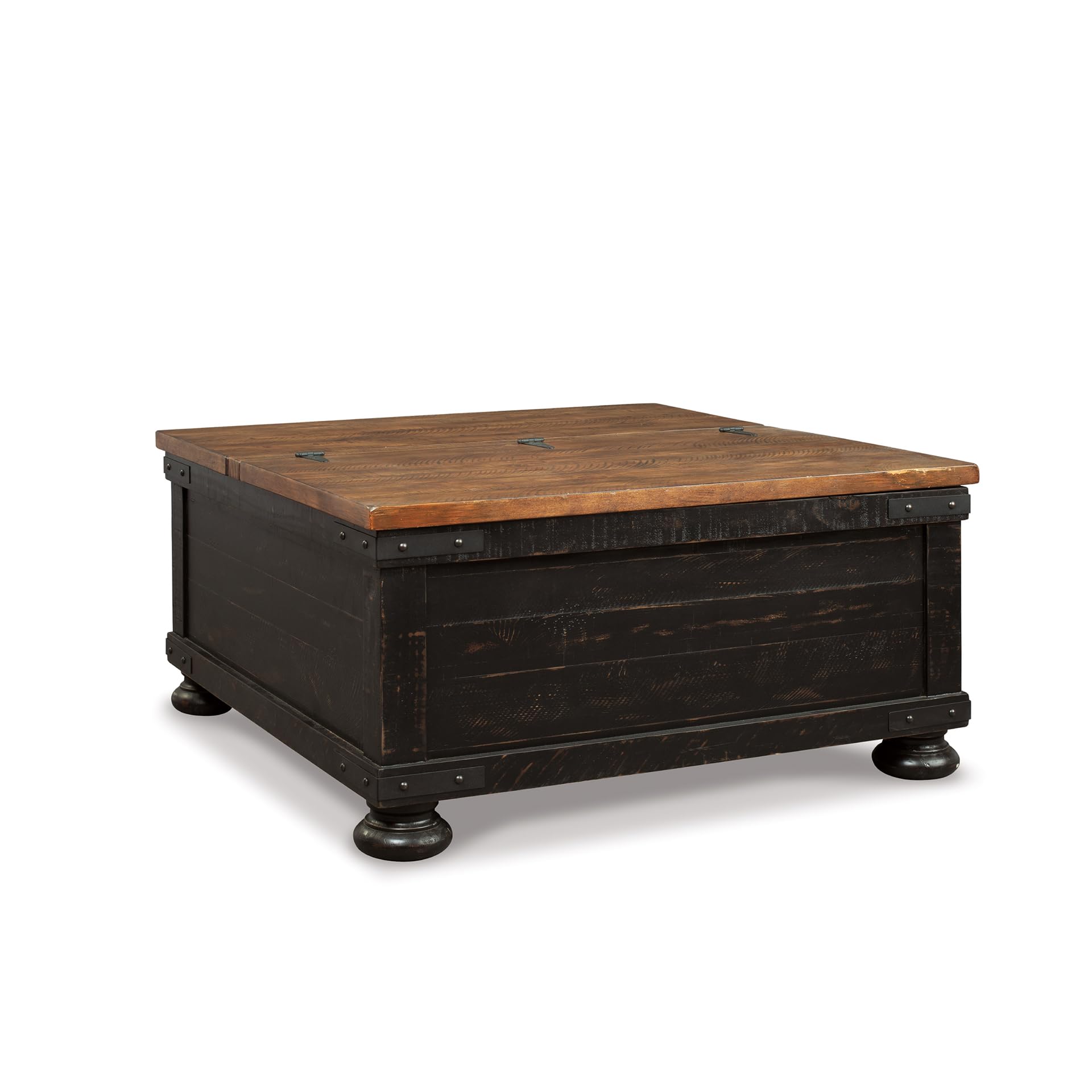 Signature Design by Ashley Valebeck Lift Top Coffee Table, Storage, Split-top Design, Wood, 36" W x 36" D x 18" H, 2-tone Distressed Brown & Black Finish