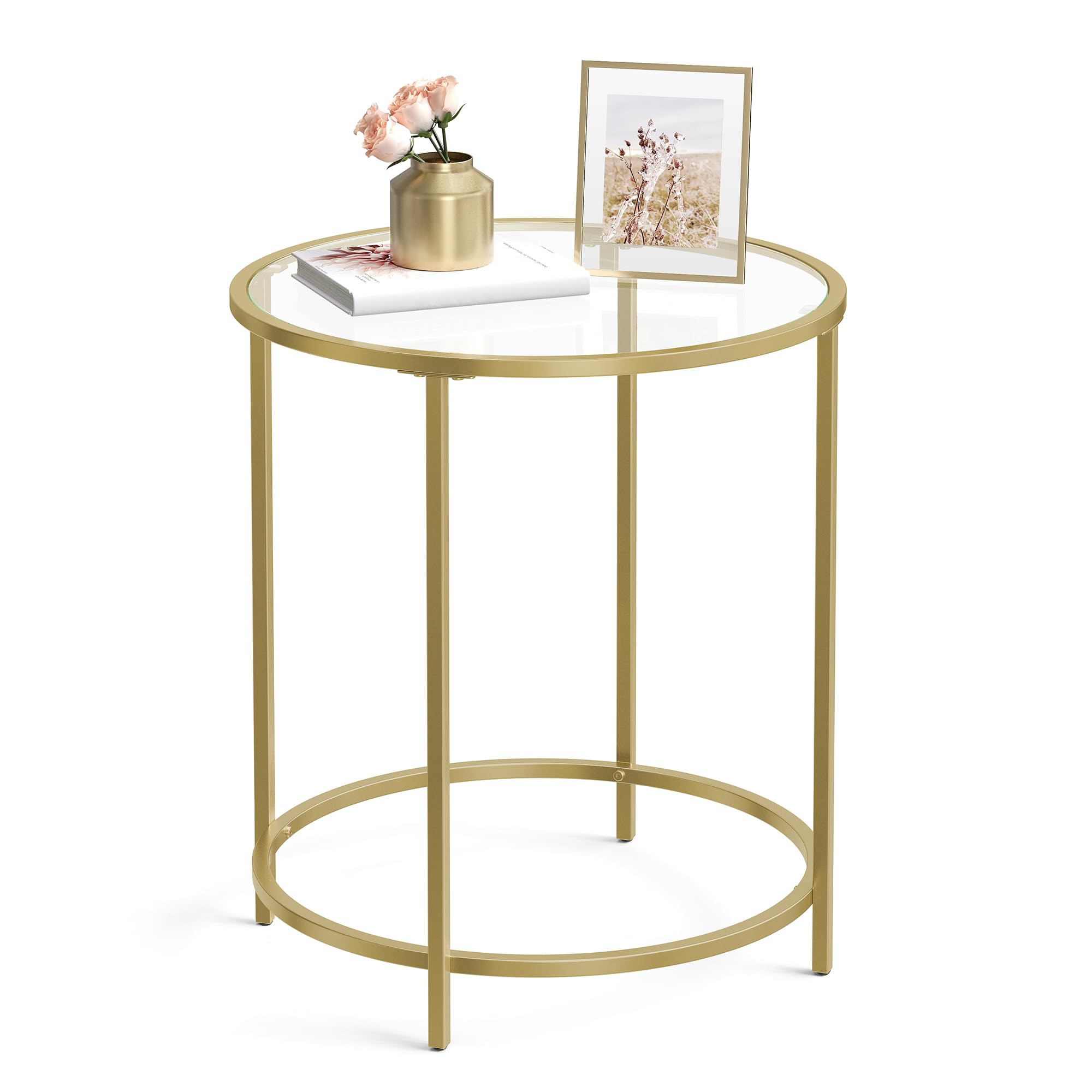 VASAGLE Round Glass Side Table