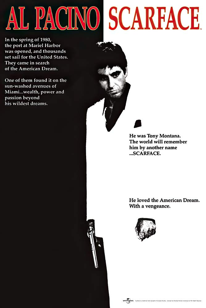 Scarface Movie (Al Pacino, Black and White) Poster Print - 24x36