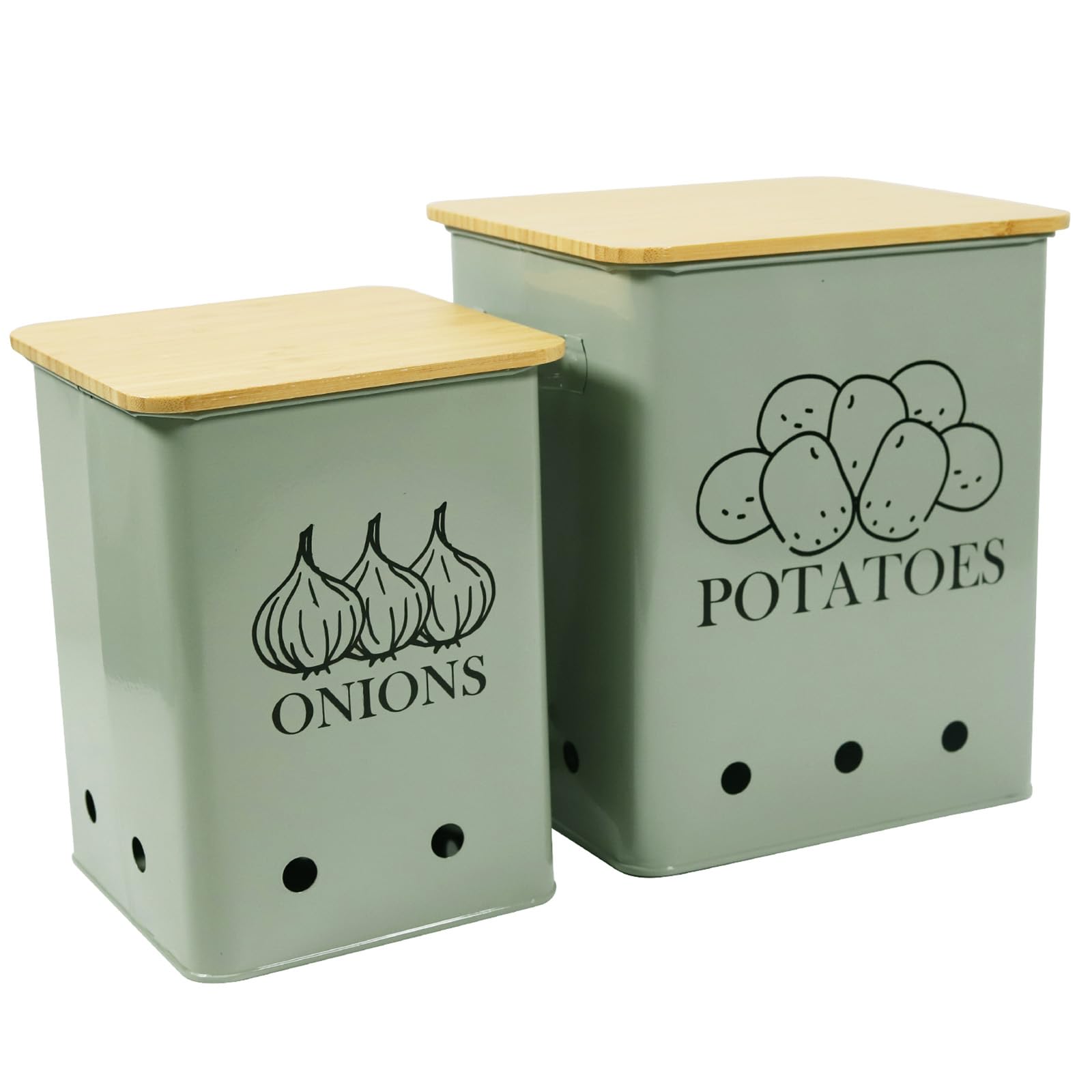 Powder-Coated Metal Vegetable Storage Tins (Set of 2)