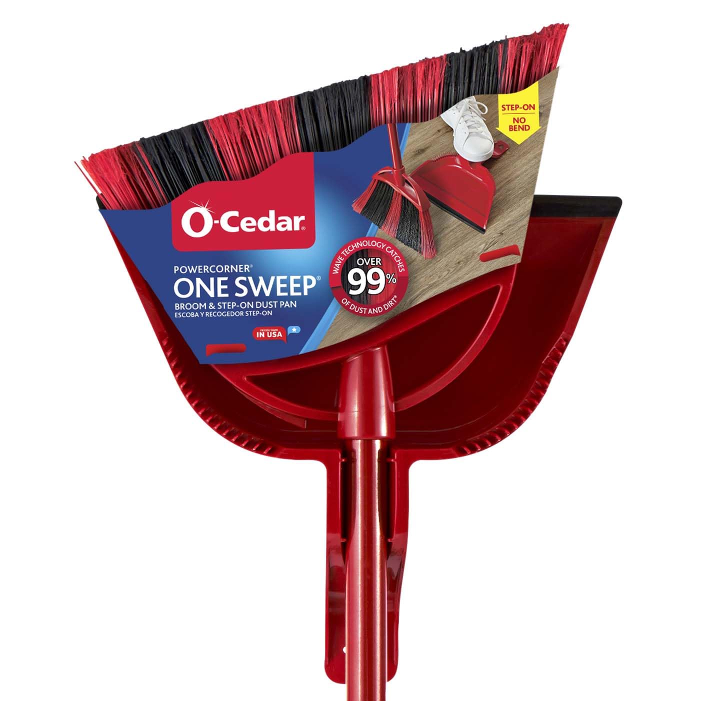 O-Cedar One Sweep Broom with Step-On Dustpan — Wave Bristle Technology