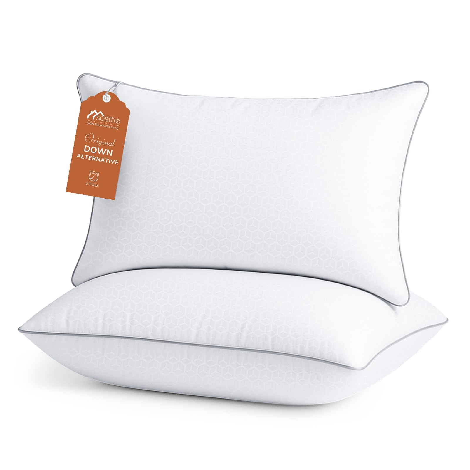 Sasttie Pillows Queen Size Set of 2 — OEKO-TEX Certified Down Alternative, Plump Filling