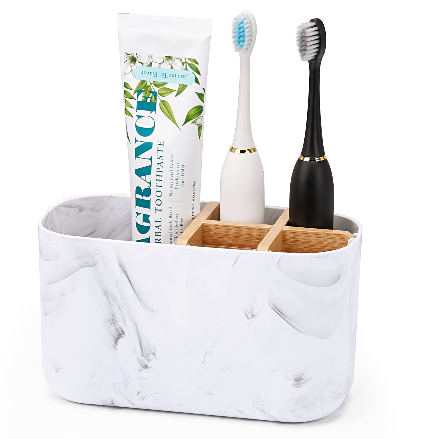 5-Slot Marble-Style Toothbrush Holder