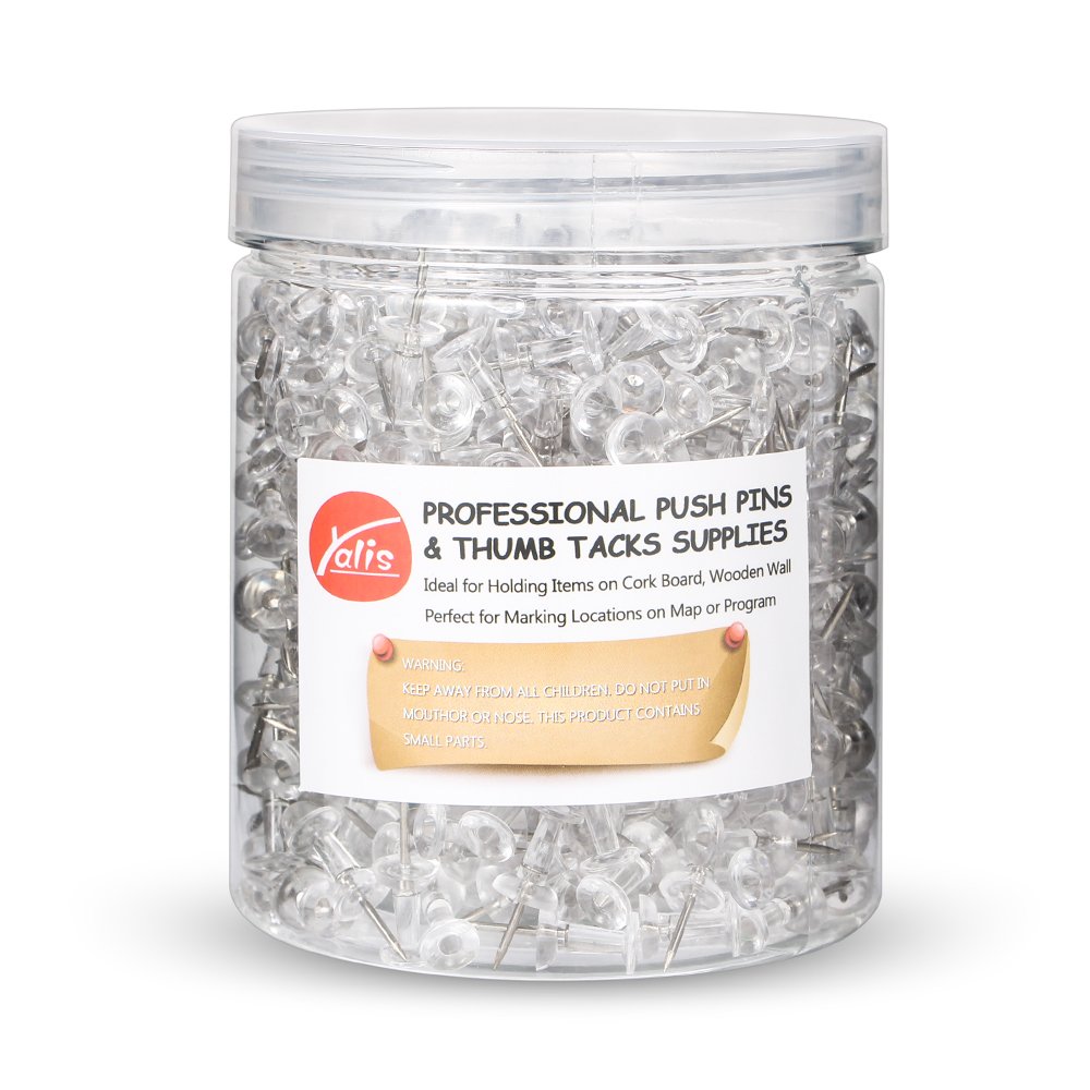 Yalis Push Pins (Clear, 600-Pack)