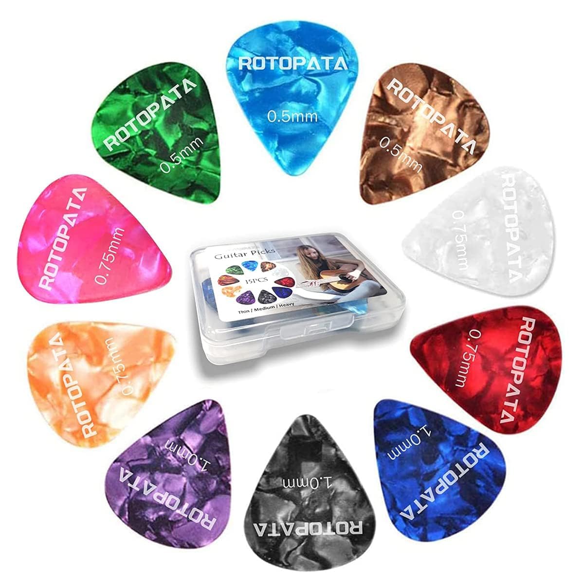 15‑Pack Celluloid Picks with Organizer Box