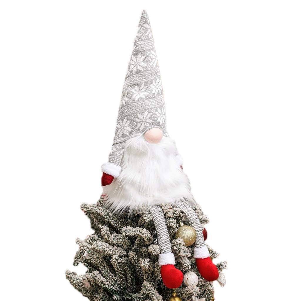 Gnome Christmas Tree Topper (Gray) — Compact Plush Tomte