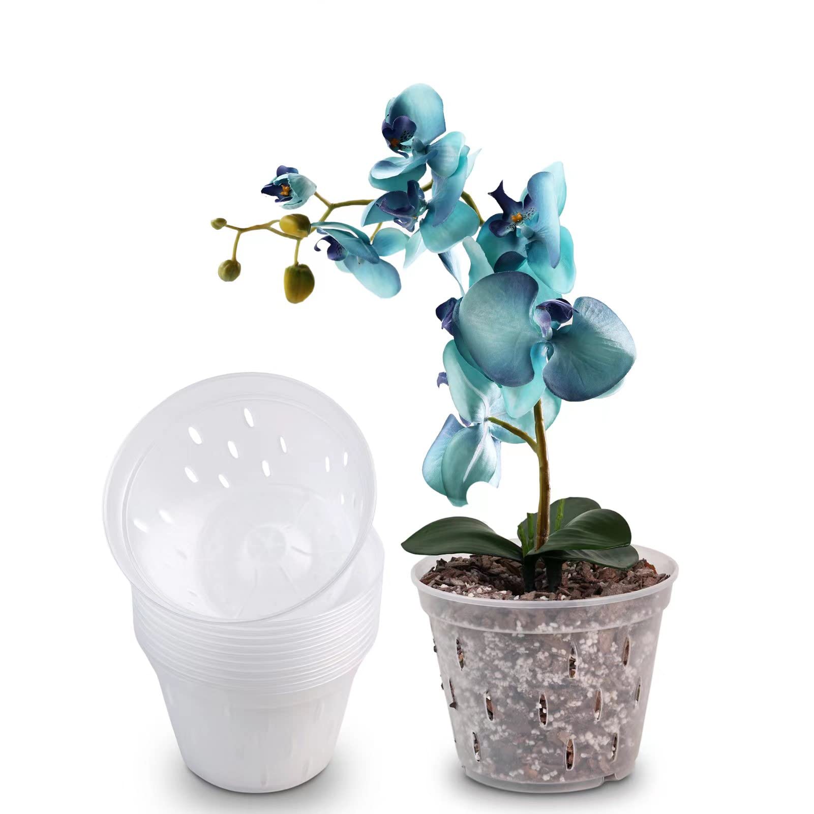 YIKUSH Orchid Pots with Holes Clear Orchid Pot Plastic Plant Pot Flower Pots 4.5 Inch 10Pack