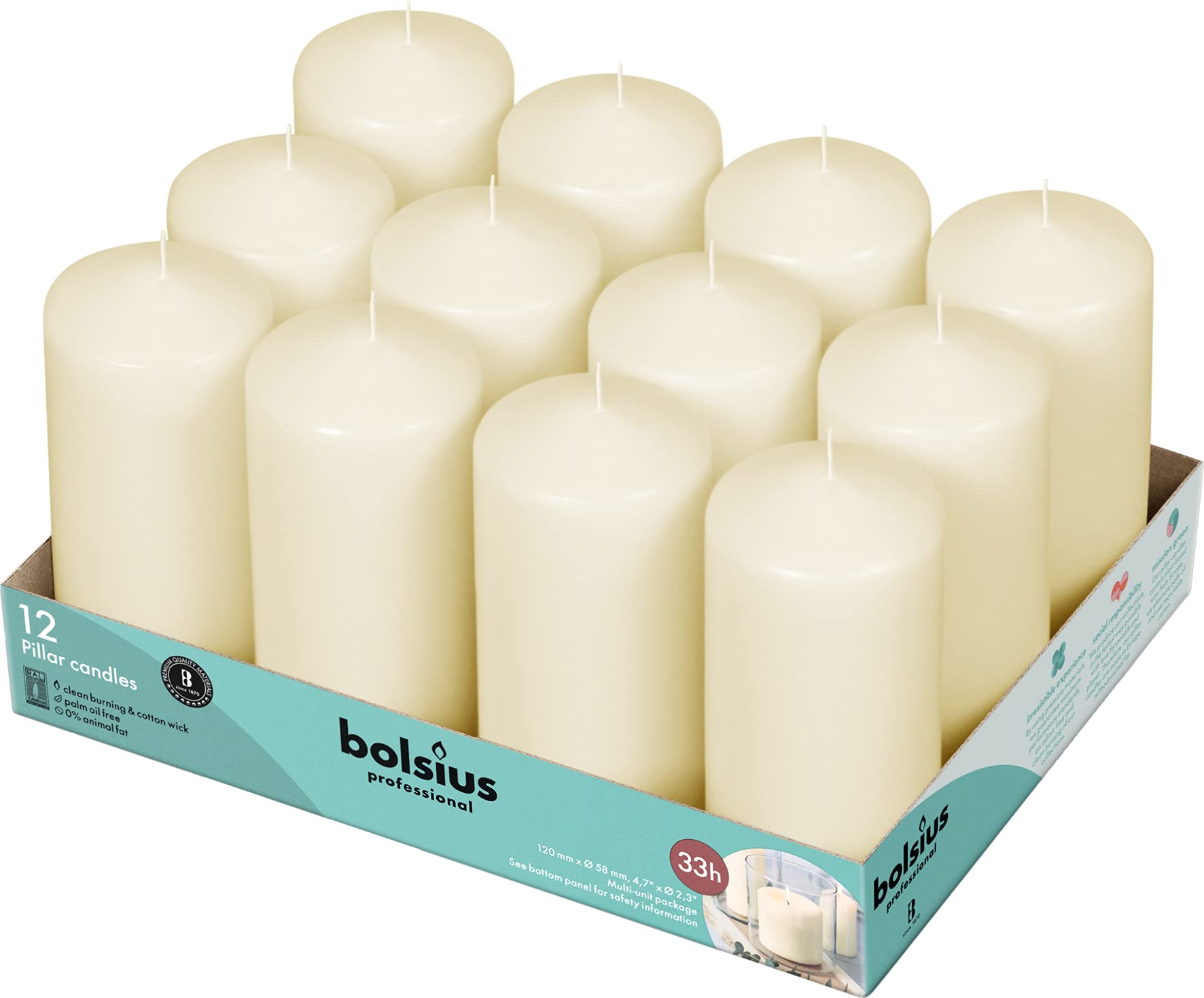 Bolsius Ivory Pillars (12 pack)