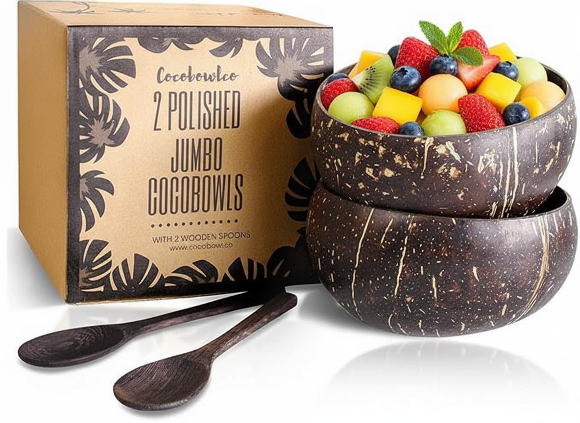 COCOBOWLCO Jumbo Polished Coconut Bowl Set