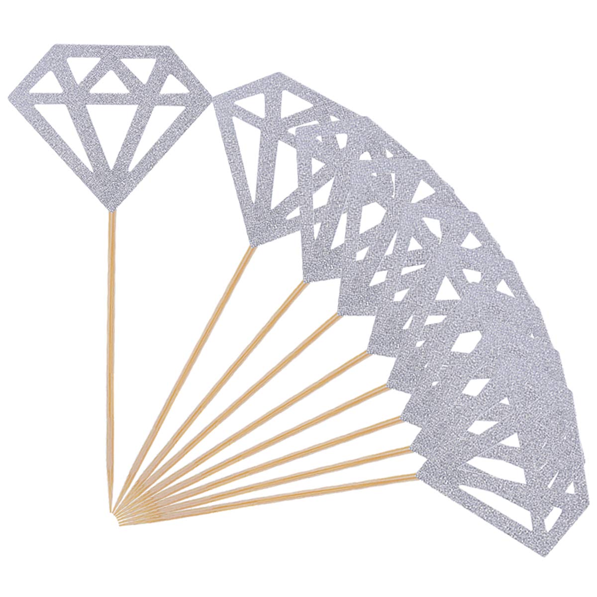 Silver Diamond Glitter Cupcake Toppers