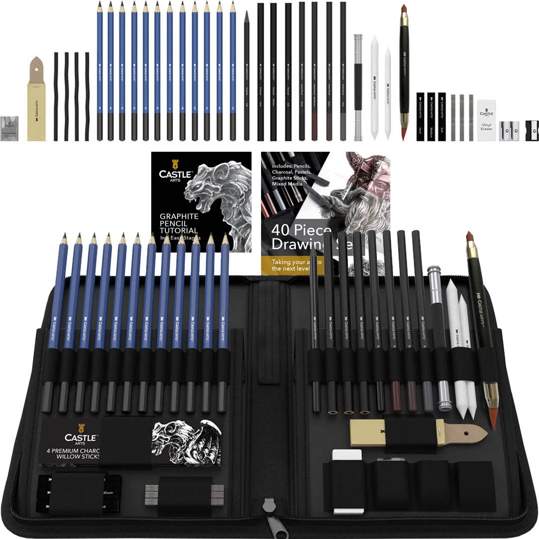 Castle Art Supplies 40-Piece Drawing and Sketching Set with Tutorial