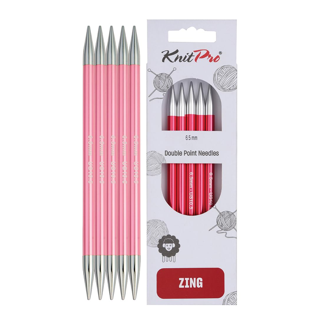 KnitPro Zing Double-Pointed Needles 6" (US 10.5)