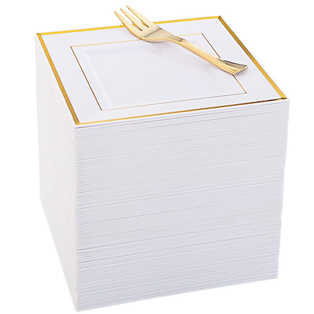 Gold Plastic Square Dessert Plates