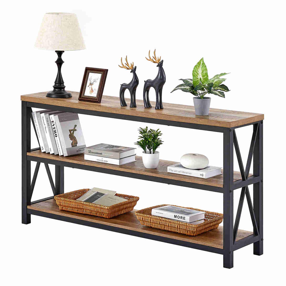 FATORRI Industrial Console Table (55", Rustic Oak)